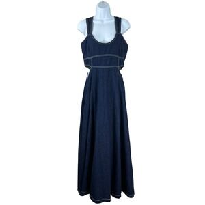 Aureta X Anthropologie Dress‎ Womens Medium Blue Denim Corset Cutout